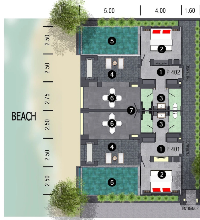 Villa with balcony and beachfront