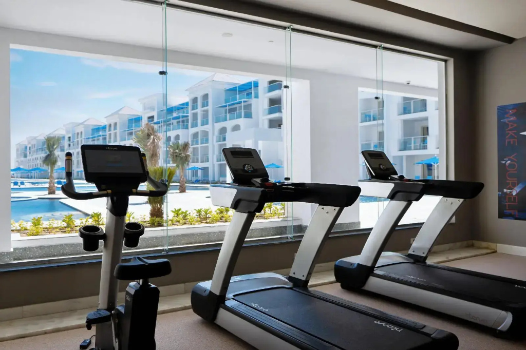 Pickalbatros Blu Spa Resort - Adults Friendly 16 Years Plus: Work out on treadmills in a bright gym overlooking the resort pool.