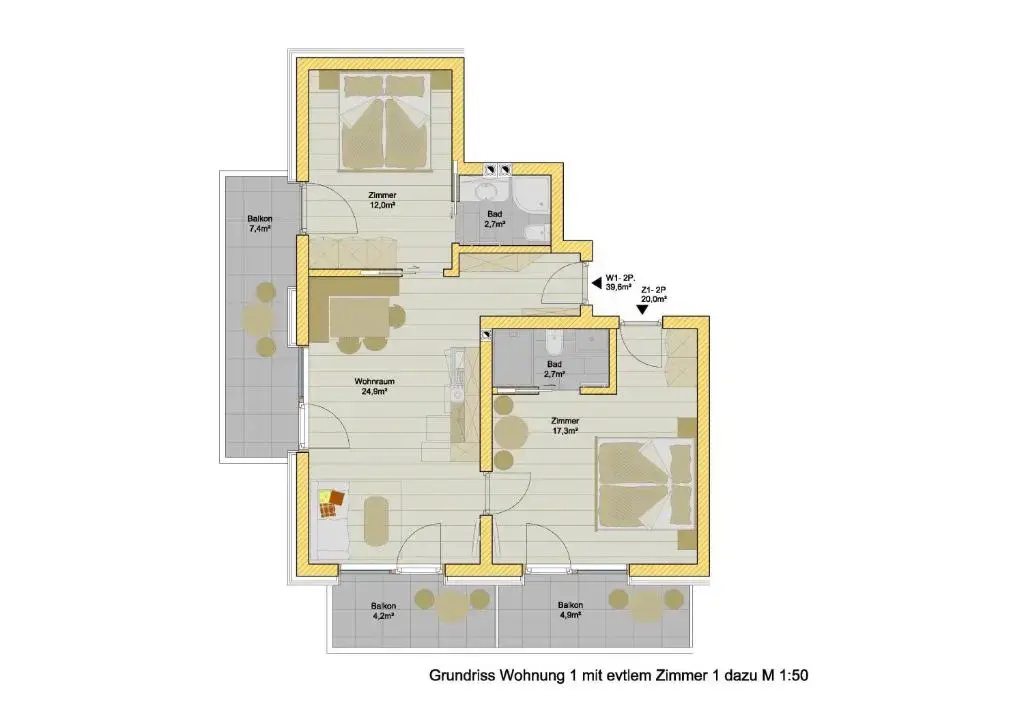 2 Bedrooms Apartment with balcony