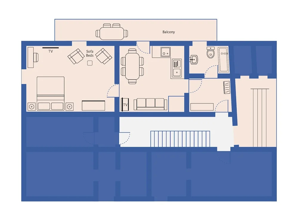 1 Bedroom Apartment with balcony and with courtyard view