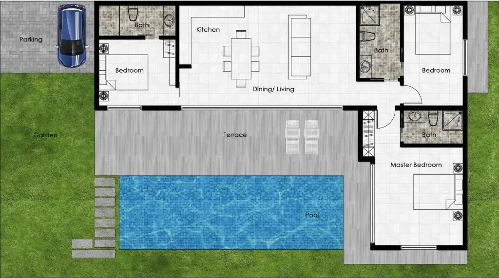 Stylish Pool Villa 3BR - 10 Mins Walk To The Beach - VISION LANTA