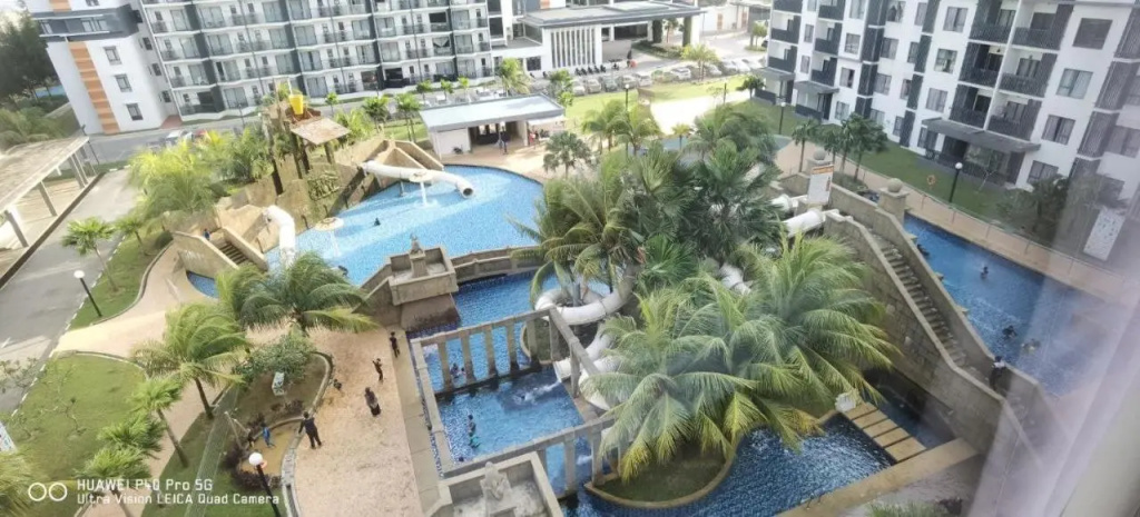 Pool view + water theme park @swiss garden residence