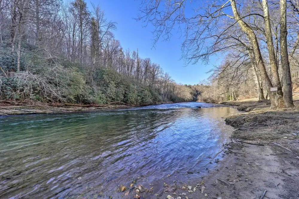 Deck + 2 Fire Pits: Riverfront Spruce Pine Rental!