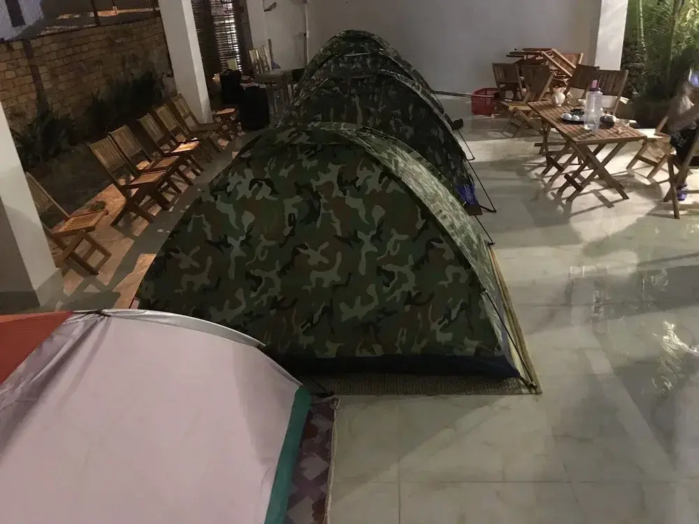 Tent with balcony