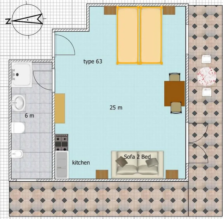 Studio with balcony