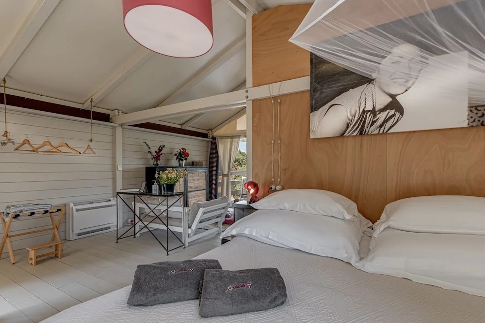 Tent with balcony and with land view