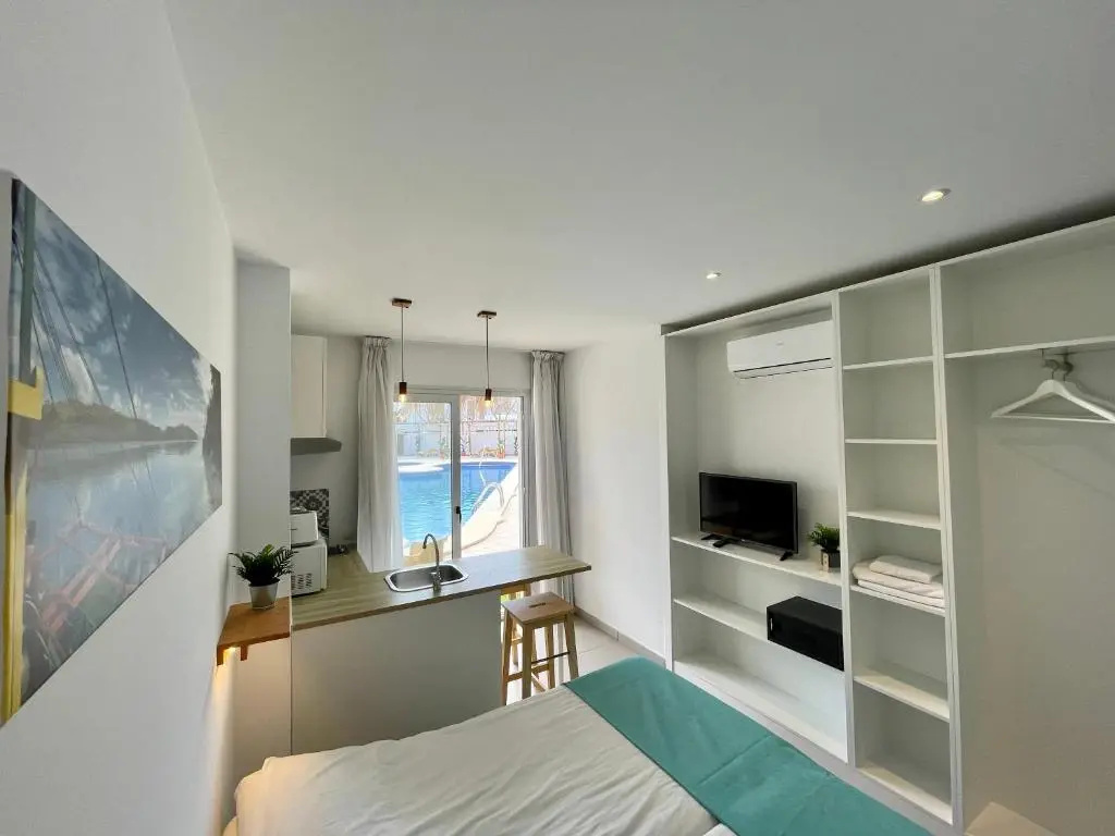 Studio with pool view