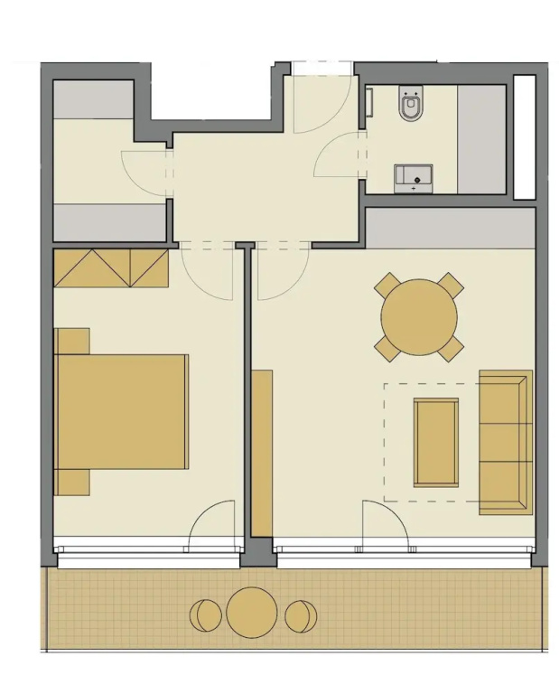 1 Bedroom Apartment with balcony and with courtyard view