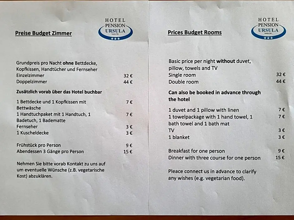 Hotel-Pension Ursula - Chambres