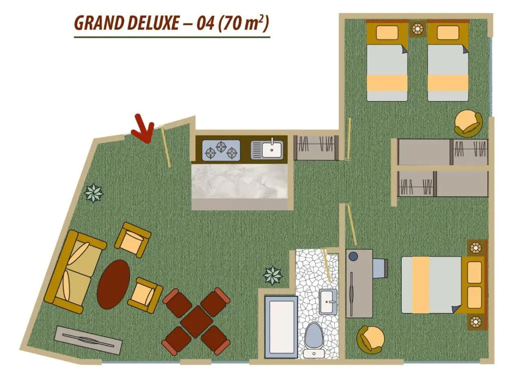 豪華六人套房，配有雙人床