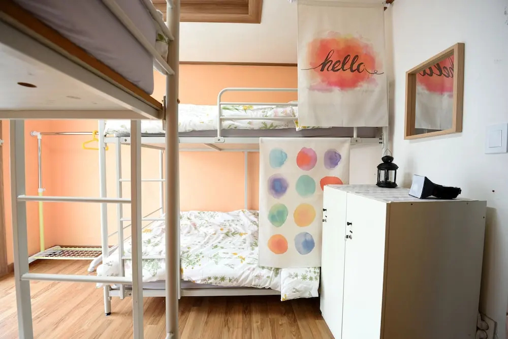 Bed in Dorm (female dorm) with balcony