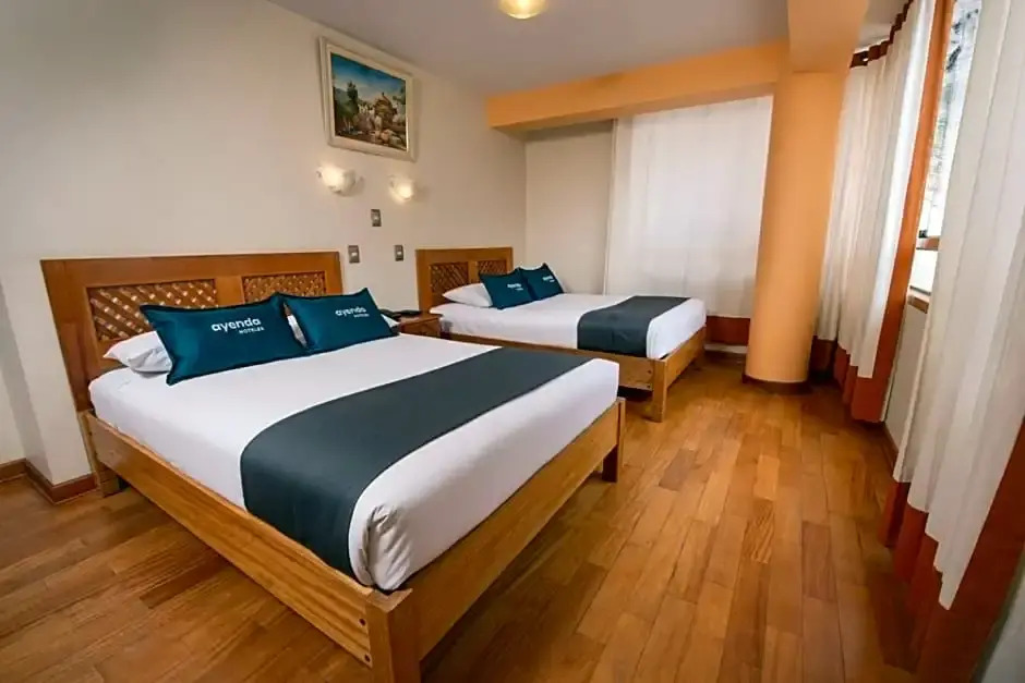 尊爵四人房，庭院景觀，雙人床