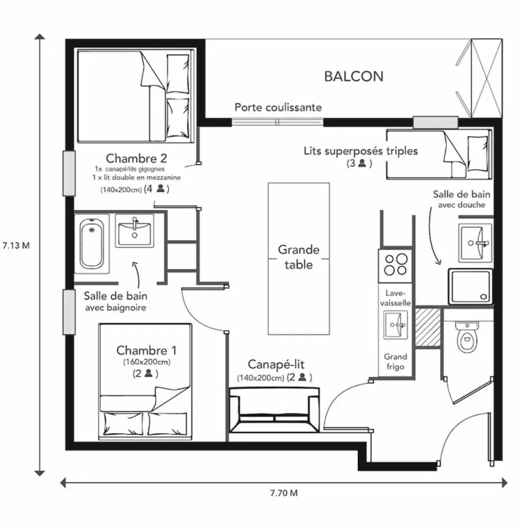 2 Bedrooms Family Apartment with balcony