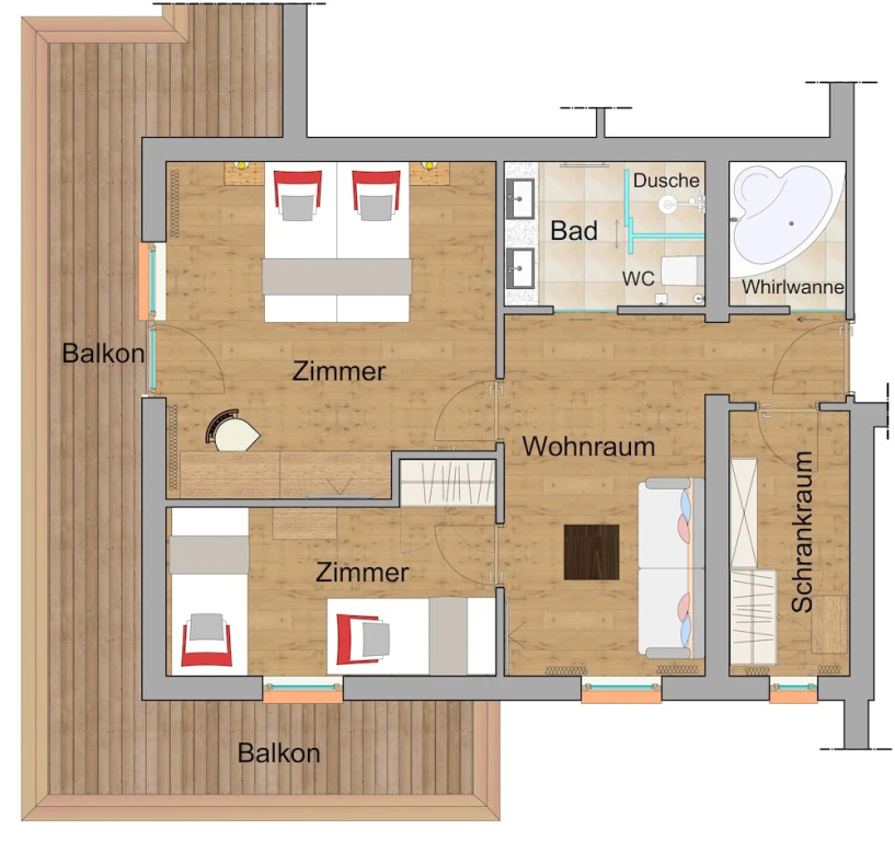 2 Bedrooms Family Suite with balcony and with mountain view