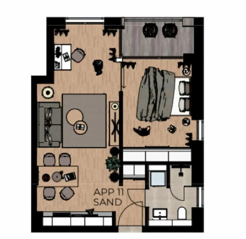 1 Bedroom Apartment with balcony and with garden view