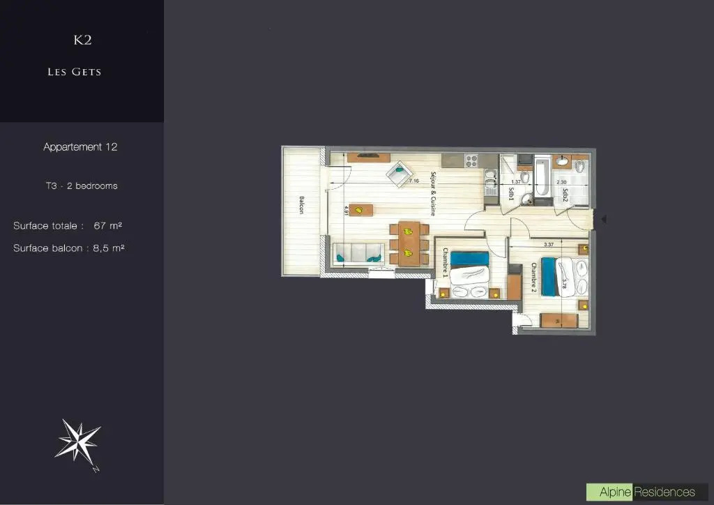 2 Bedrooms Apartment