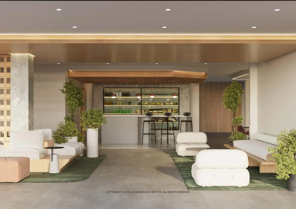 The Kaktus Somabay: A spacious lounge with a central bar, bottle shelves, and comfortable seating areas.