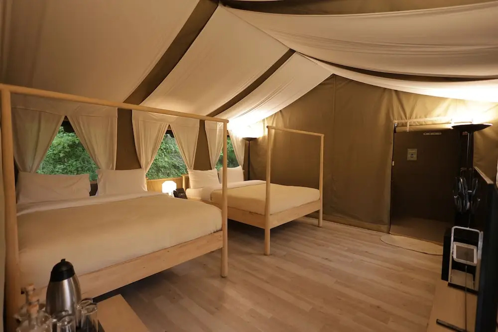 Tent with balcony and with land view