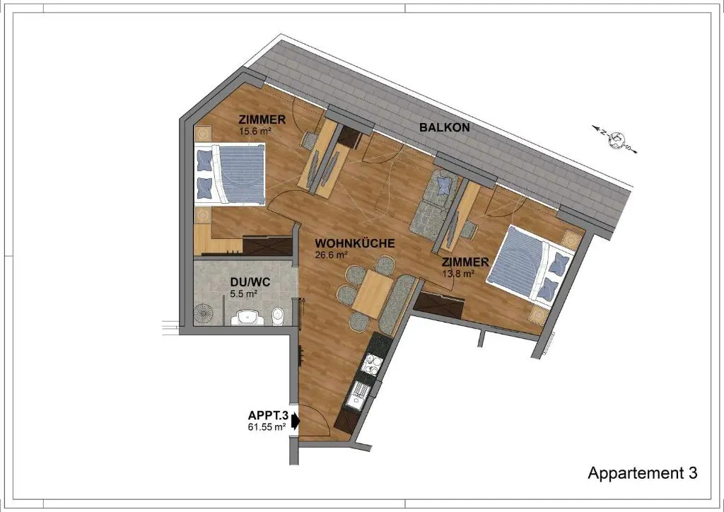 2 Bedrooms Apartment with balcony