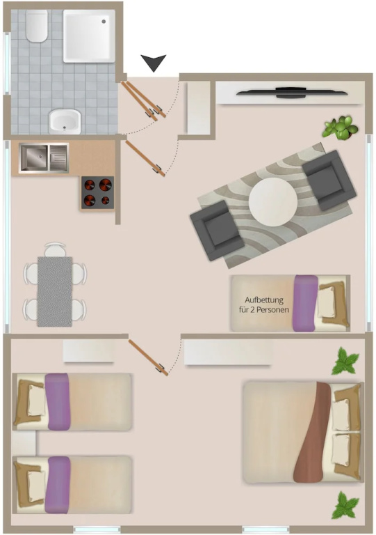 Double Family Apartment with garden view (full double bed)