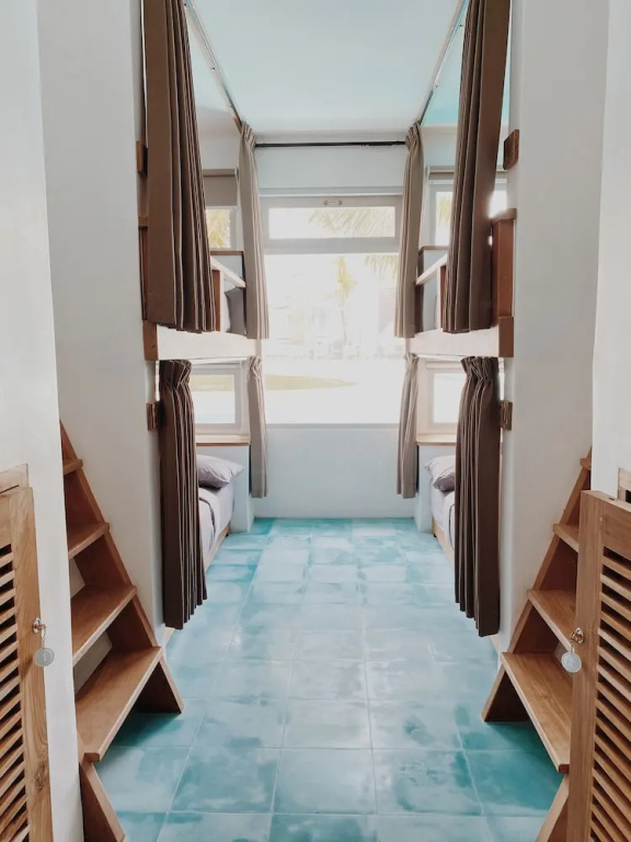 Bed in Dorm (female dorm) with pool view