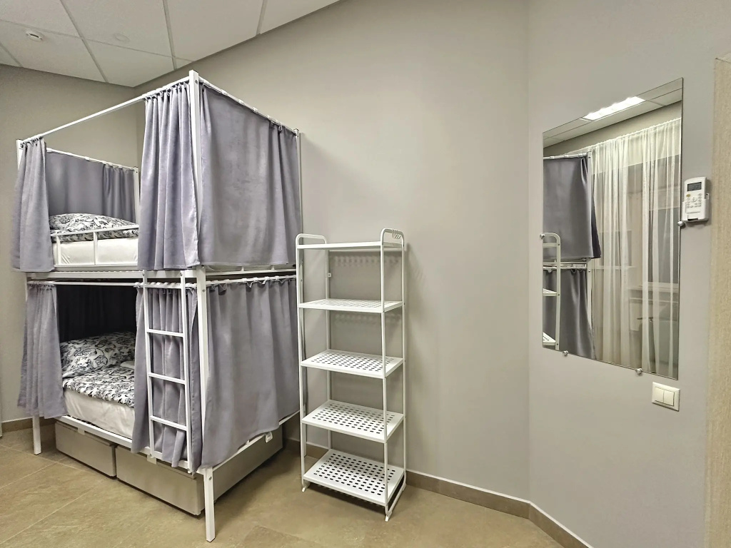 Bed in Dorm with balcony and with view