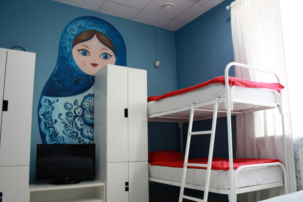 Sky Hostel Room Type - Standard Quadruple Family room bunk bed and full double bed