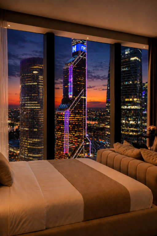 Апартаменты Sky City Moscow LUX Студия с большим окном с видом на все башни и город! — фото