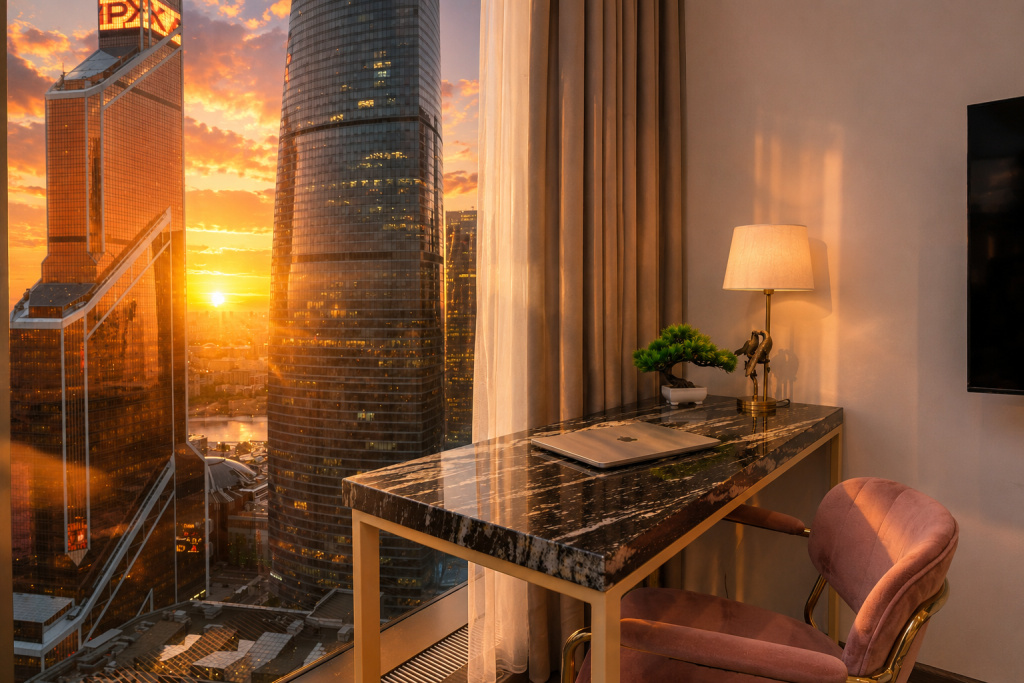 Отель Апартаменты Sky City Moscow LUX Студия с большим окном с видом на все башни и город! в Москве