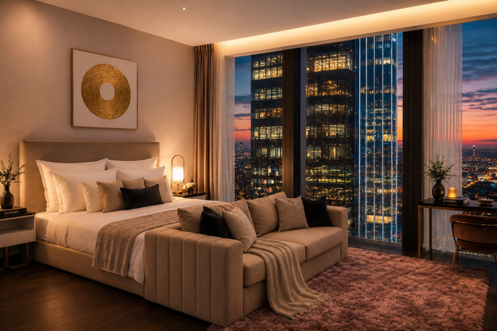 Апартаменты Sky City Moscow LUX Студия с большим окном с видом на все башни и город! — фото