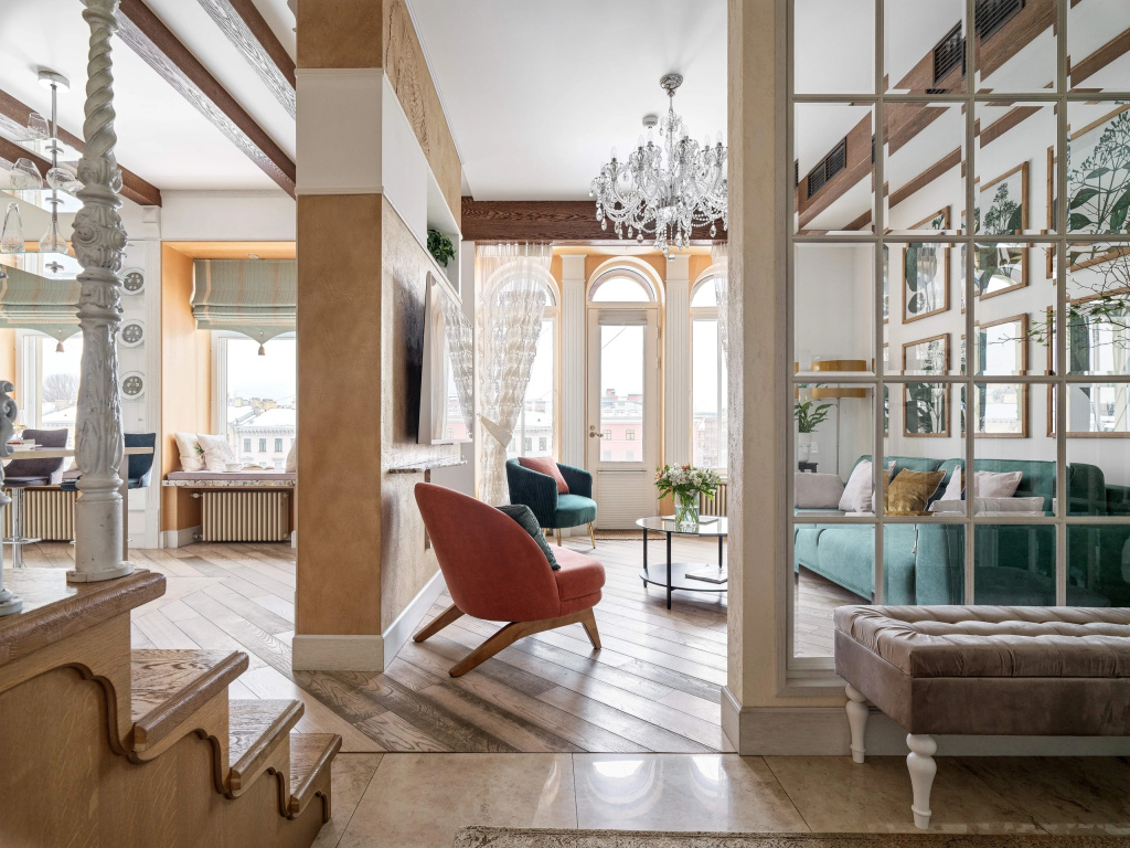 Апартаменты Minin Apartments 3 этажа с башней, балконом и панорамным видом на Аничков мост 170 кв.м. — фото