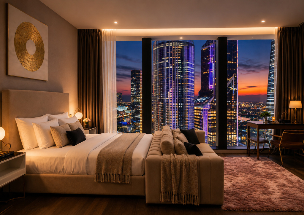 Апартаменты Sky City Moscow LUX Студия с большим окном с видом на все башни и город! — фото