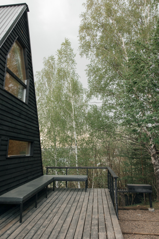Частный дом Черный Русский A-Frame дом с видом на город и березовую рощу — фото