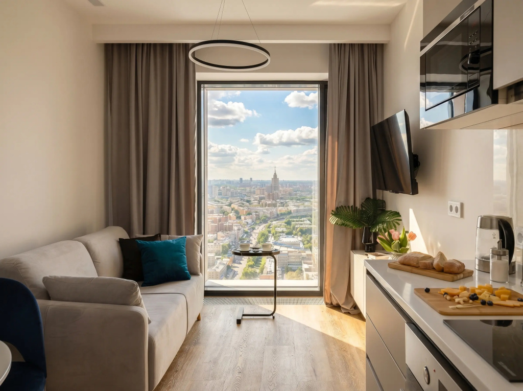Апартаменты SMART LOFTS | Panorama | 52 этаж с видом на закат | Отдельная спальня | У метро — фото
