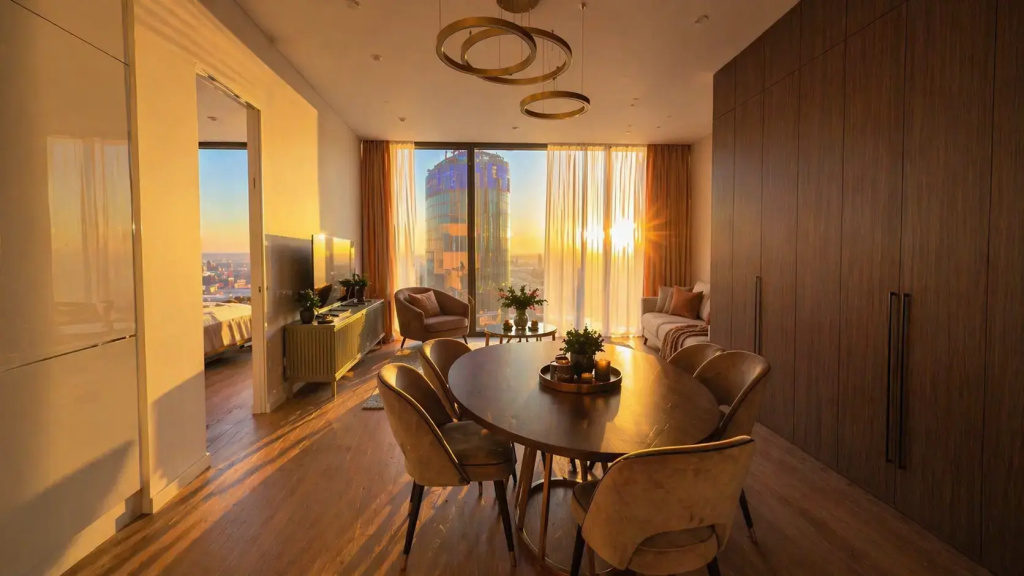 Отель Апартаменты Sky City Moscow 75 этаж! Шикарный вид на МГУ, Парк Победы, Лужники, башни и город! Дизайнерский! Закатная стороны! в Москве