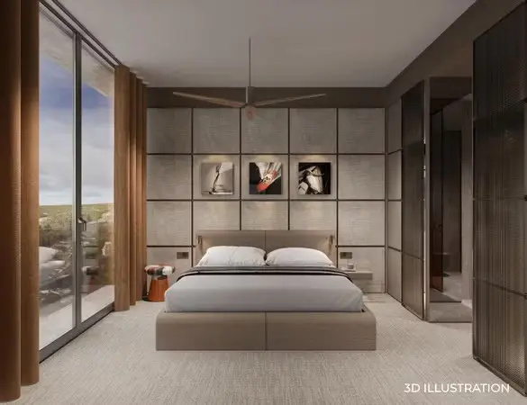 Family room with land view