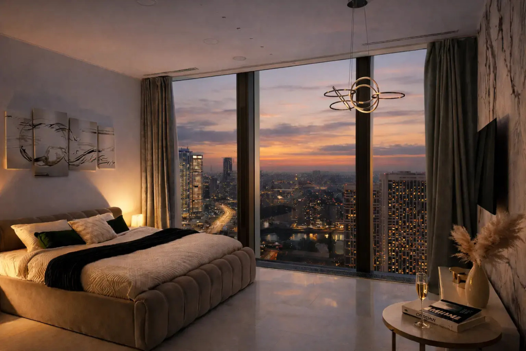 Апартаменты Sky City Moscow Уютная студия с подсветкой и Аэрохоккеем в Москва Сити! Закатная сторона! — фото