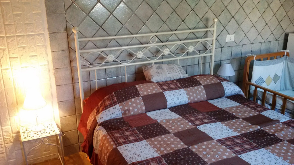 一間臥室海濱小屋,配有雙人床。