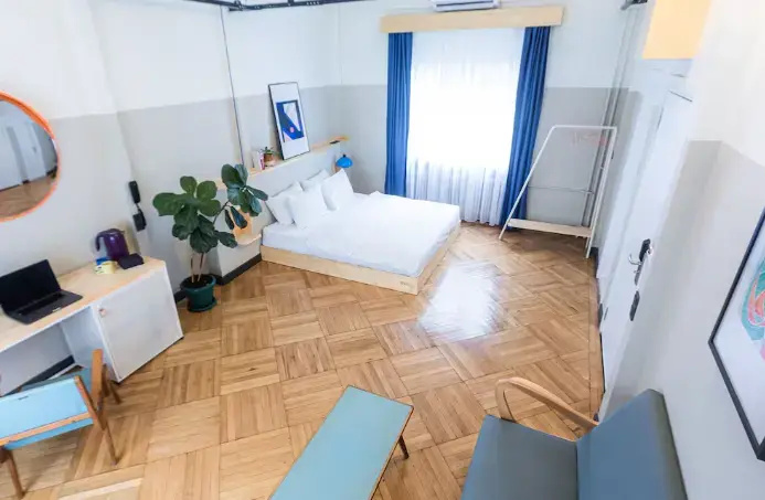 Electric Blue Double room with balcony (full double bed)