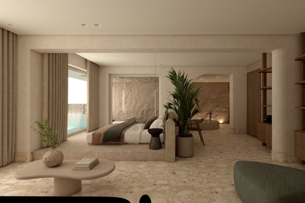 Cave Oasis with Private Pool & Indoor Hydromassage Bathtub Double Suite seafront (full double bed)