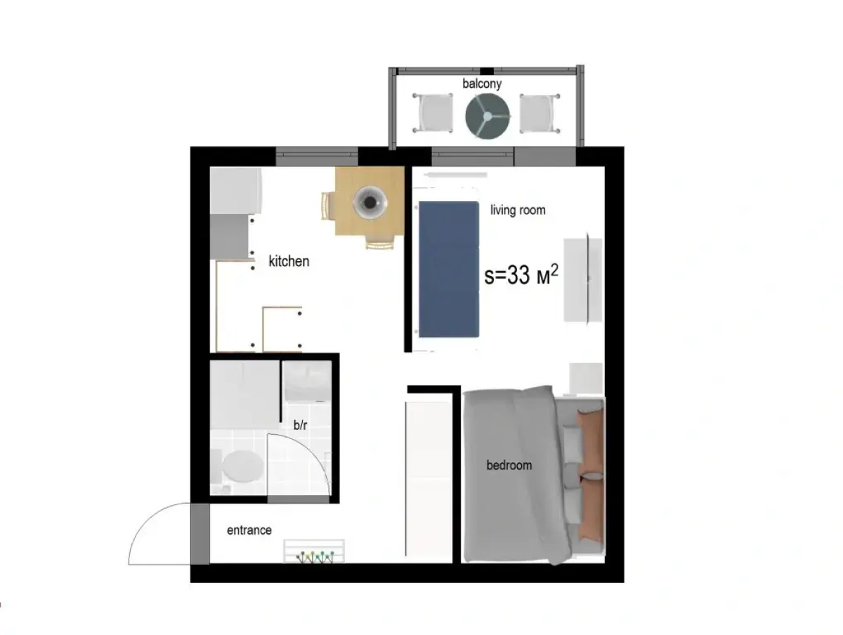 Апартаменты однокомнатные с балконом