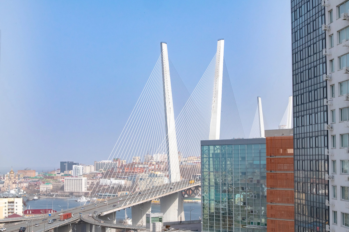 Апартаменты на высоком этаже с видом на мост, недалеко от центра. Брянская 18.