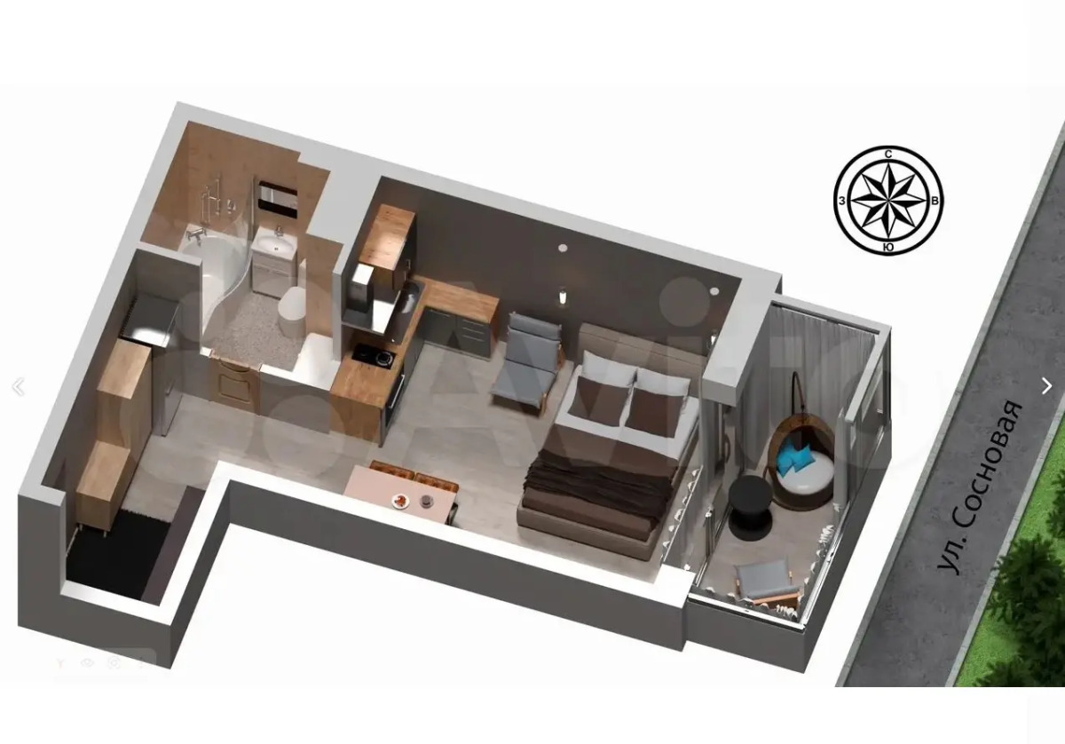 Квартира Студия с Качелью в Зеленогорске