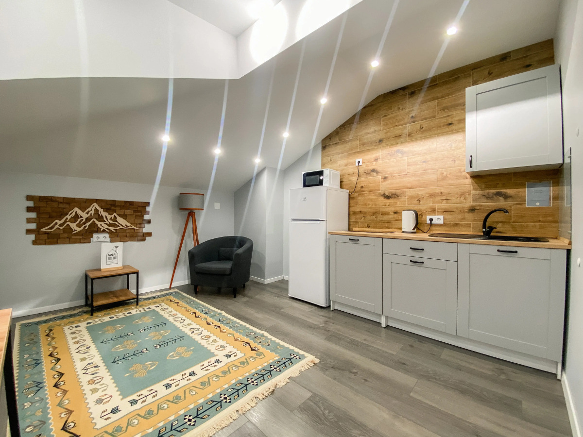 Студия с панорамным видом на озеро и горы