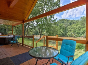 Deck & Hot Tub: Bryson City Riverfront Cabin!