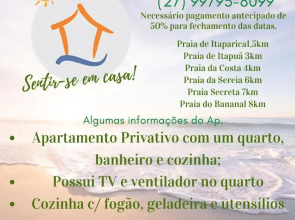 Ap 7 Inteiro Privatico c\ wi-fi. Sentir_se em casa!