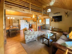 Burns Lake Cabin w/ Dock, Fire Pit, Rowboat & More