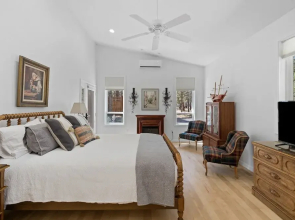 Big Bear Home features Private Entrance and Patio with Fire Pit by RedAwning