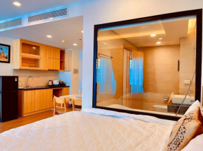 Căn hộ du lịch FLC sea tower 2 giường đôi có bồn tắm ban công view biển.Đầy đủ tiện nghi