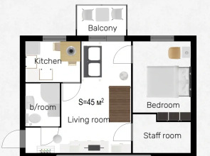 Апартаменты Двухкомнатные с двуспальной кроватью и двумя диванами